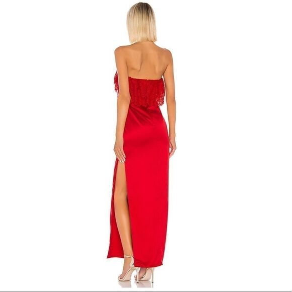 Lovers + Friends NWT Sylvia Red Satin & Lace Strapless Gown - Picture 3 of 11